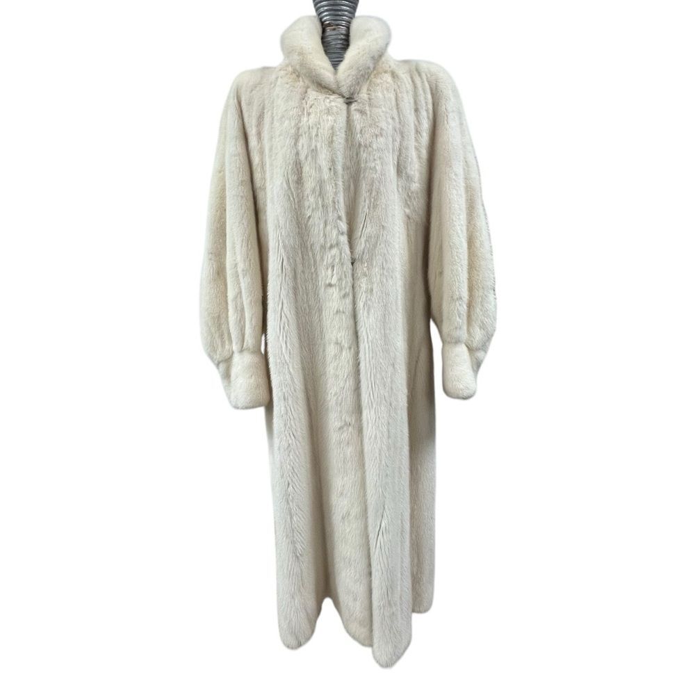 Vintage White Mink Fur Coat Size L Dolman Sleeve Yoke Back Genuine Fur Womens